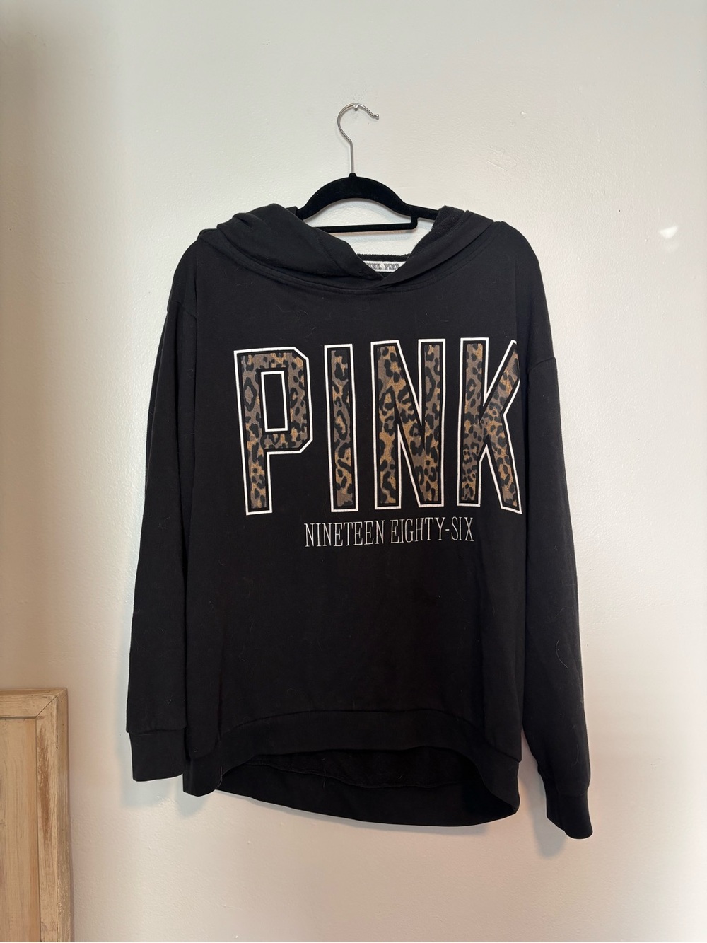 PINK Victoria's Secret by Victoria's Secret Black Leopard Logo Hoodie Oversized